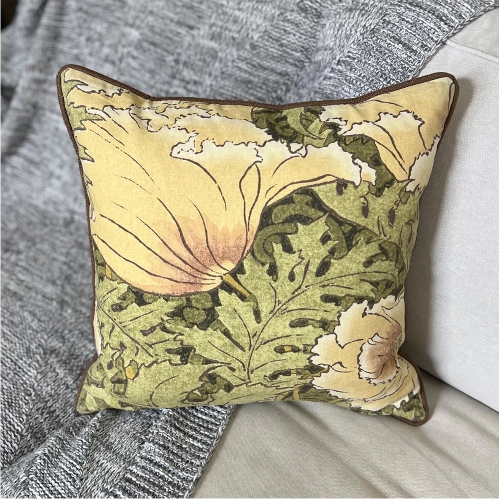 Floral Green and Yellow Throw Pillow